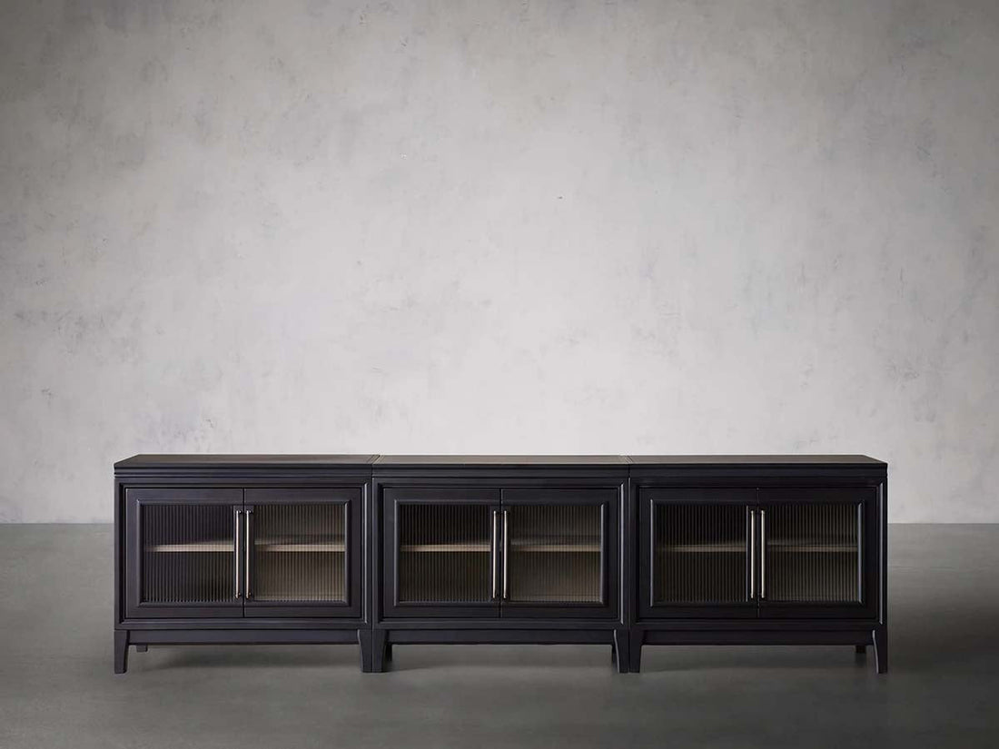 Rowan Modular Glass Door TV Stand Cabinet Mahogany Sideboard Wood Television Storage Unit