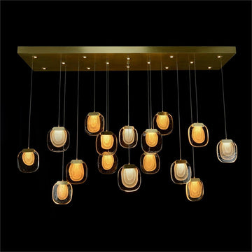 Bansho: Layered Glass Thirty-Light Horizontal Pendant Chandelier - casivra