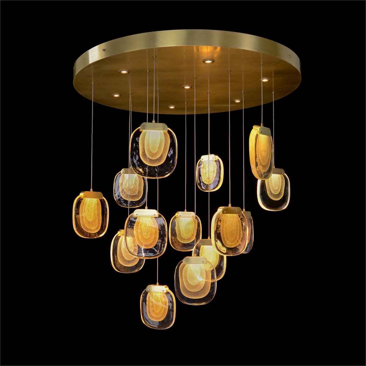 Bansho: Layered Glass Twenty-One-Light Drop Pendant Chandelier - casivra