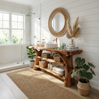 Mid Century Solid Wood Bathroom Vanity Sculptural Live Edge For Bath