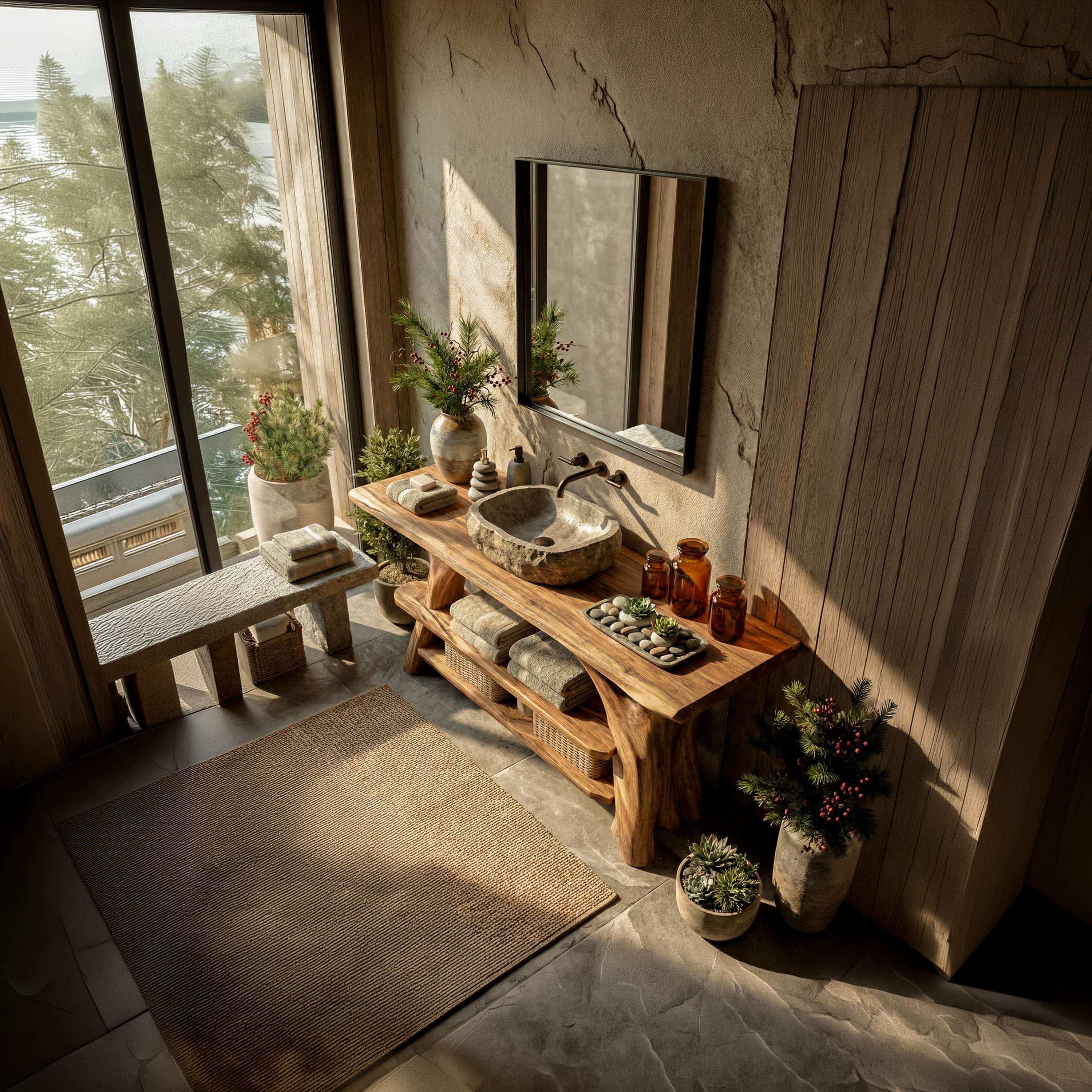 Modern Live Edge Bathroom Vanity Sculptural Wood For Minimalist Bath