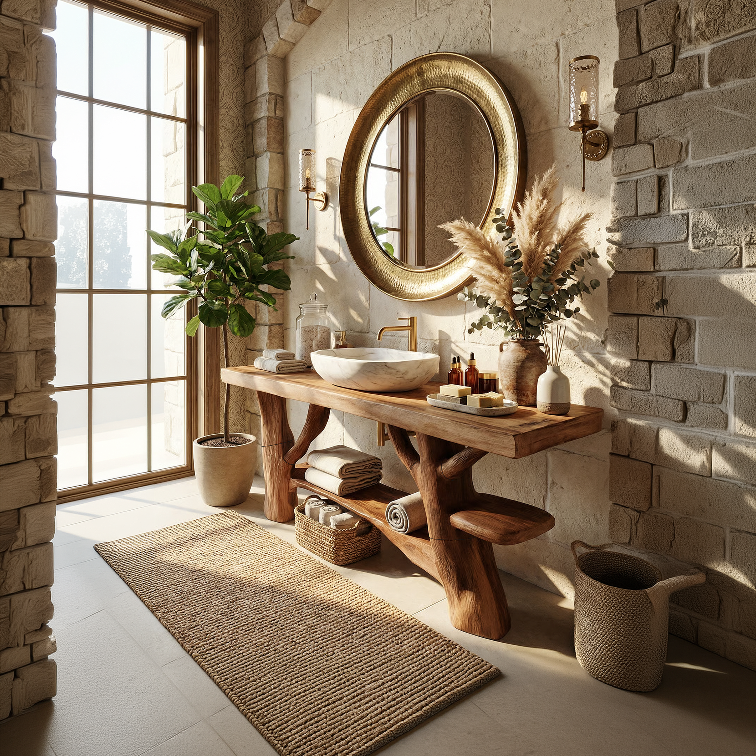 Mid Century Live Edge Bathroom Vanity Natural Wood For Home Bathroom