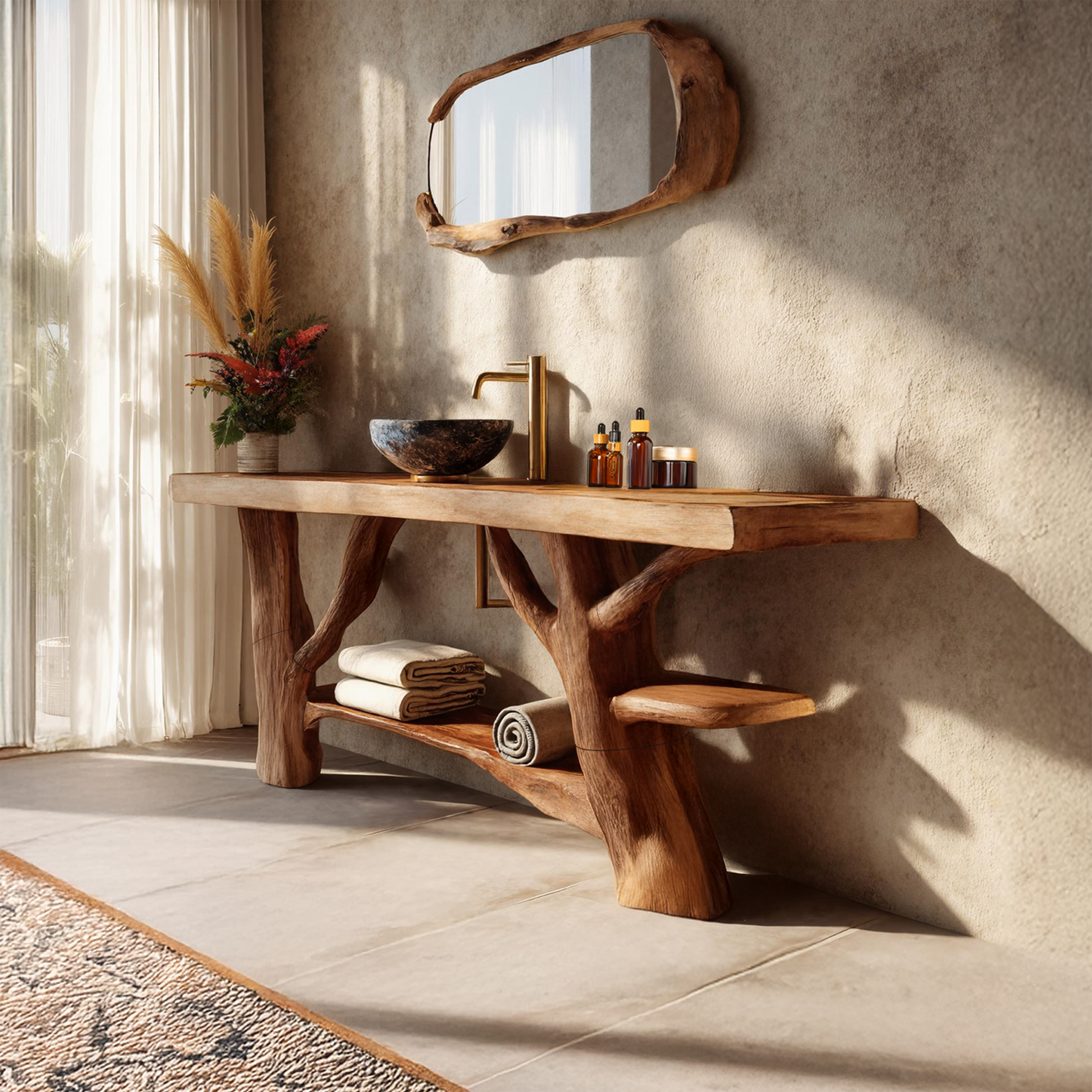 Mid Century Live Edge Bathroom Vanity Natural Wood For Home Bathroom