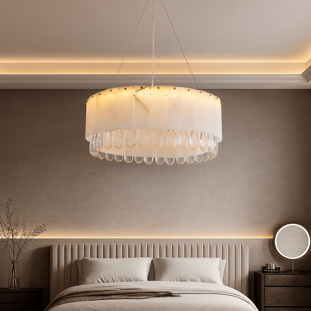 buyStuart 23 Inch Marble and Crystal Round Chandelier - Morsale