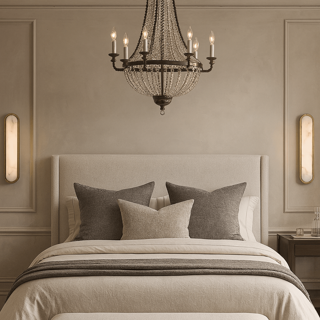 Detail of marble veining and brass on the Solari sconce