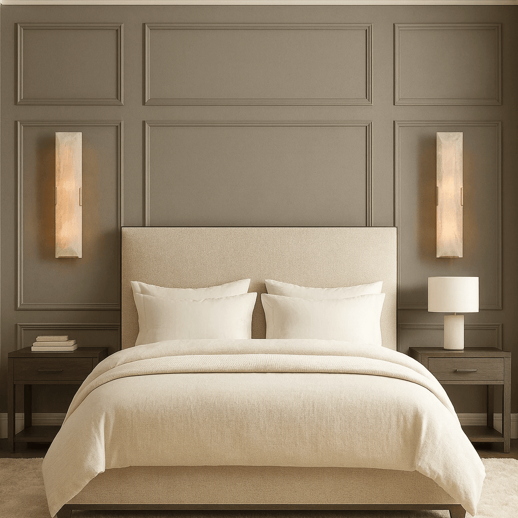 Brookhill calcite wall sconce in a hallway