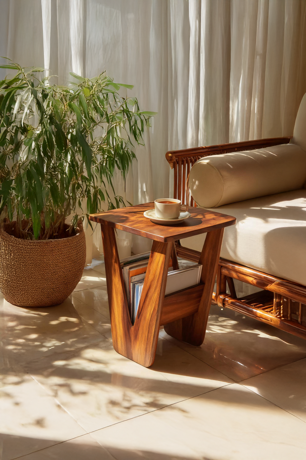 Handcrafted Solid Wood Side Table For Entryway And Living Room Decor