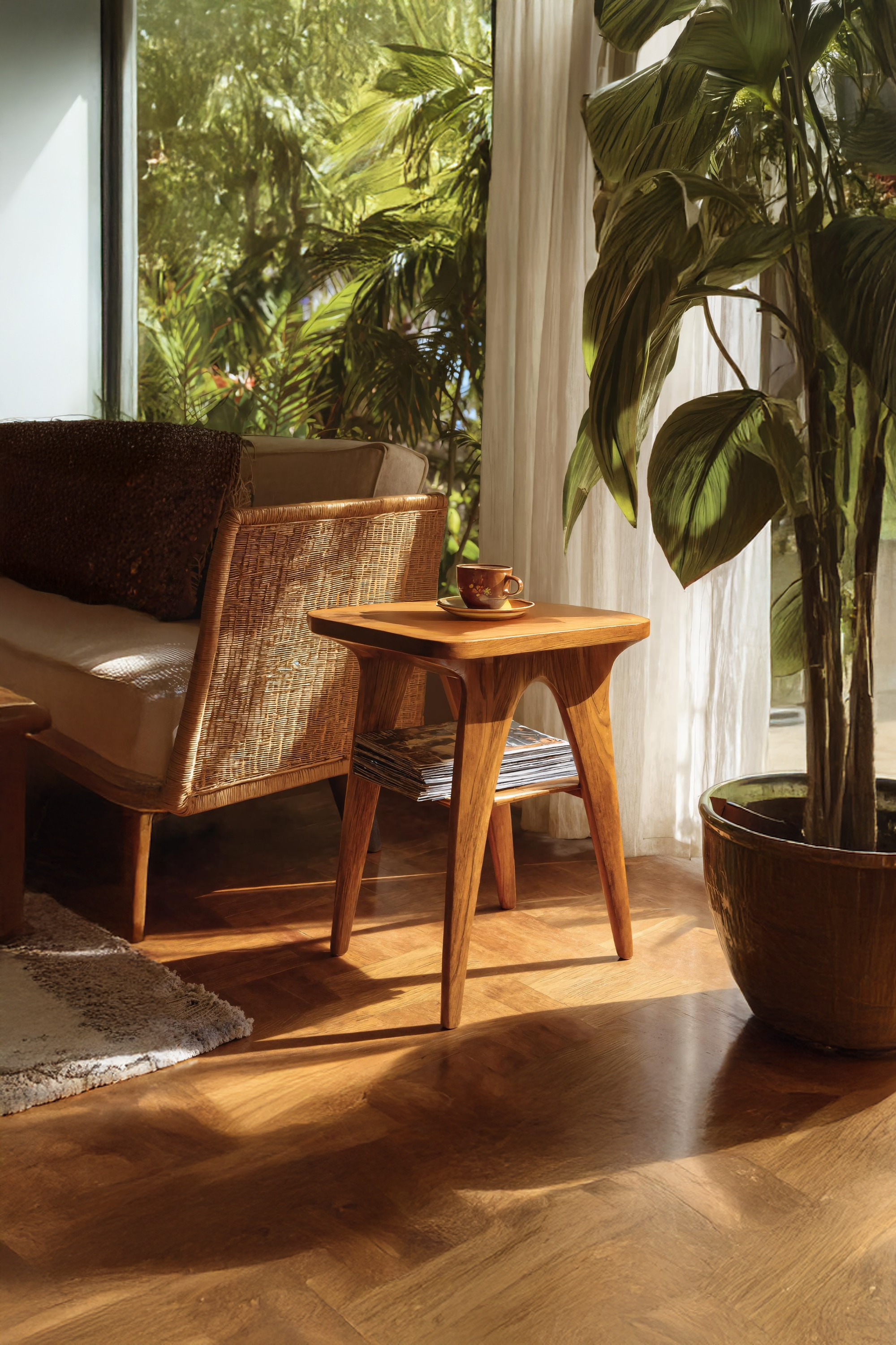 Mid Century Handcrafted Solid Wood Side Table For Bedroom Decor