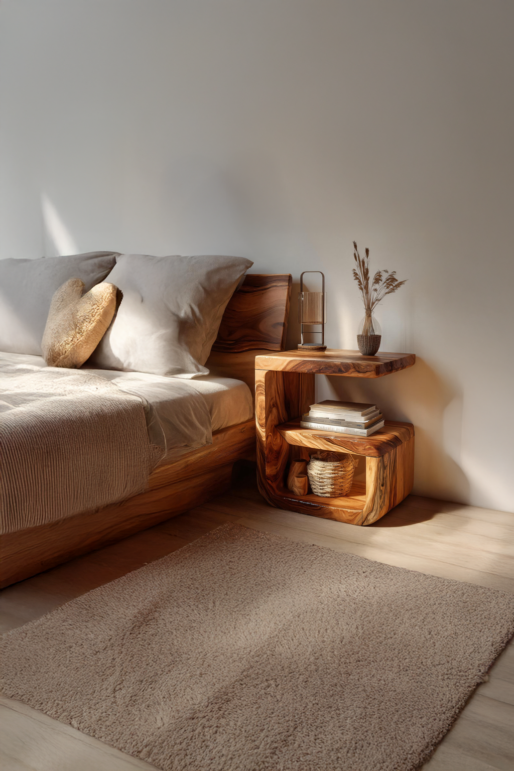 Farmhouse Solid Wood Side Table For Living Room And Bedroom Decor