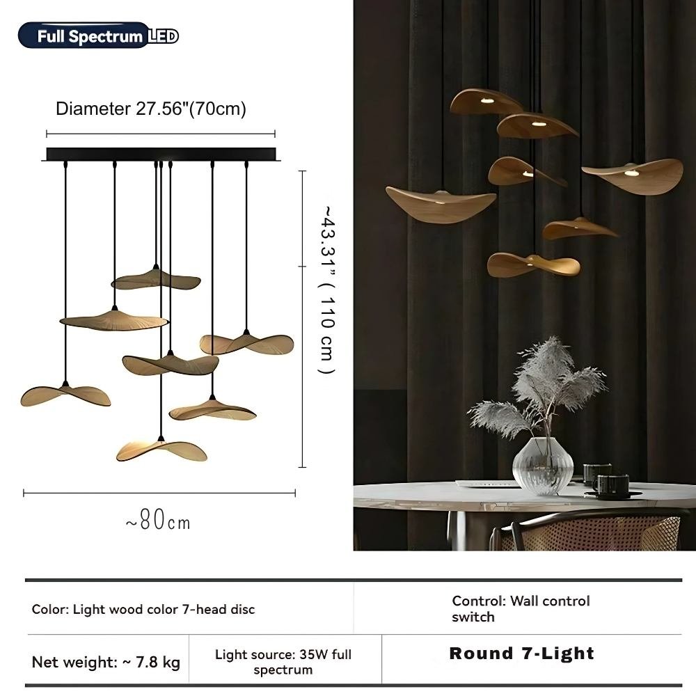 Bidi Multi Light Pendant Chandelier - Light WoodLong 7 Lightcasivra