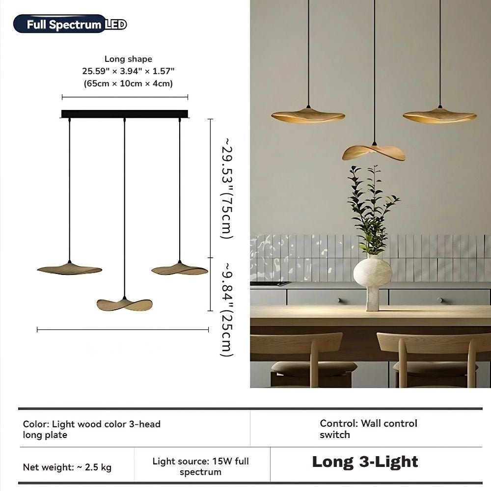 Bidi Multi Light Pendant Chandelier - Light WoodLong 3 Lightcasivra