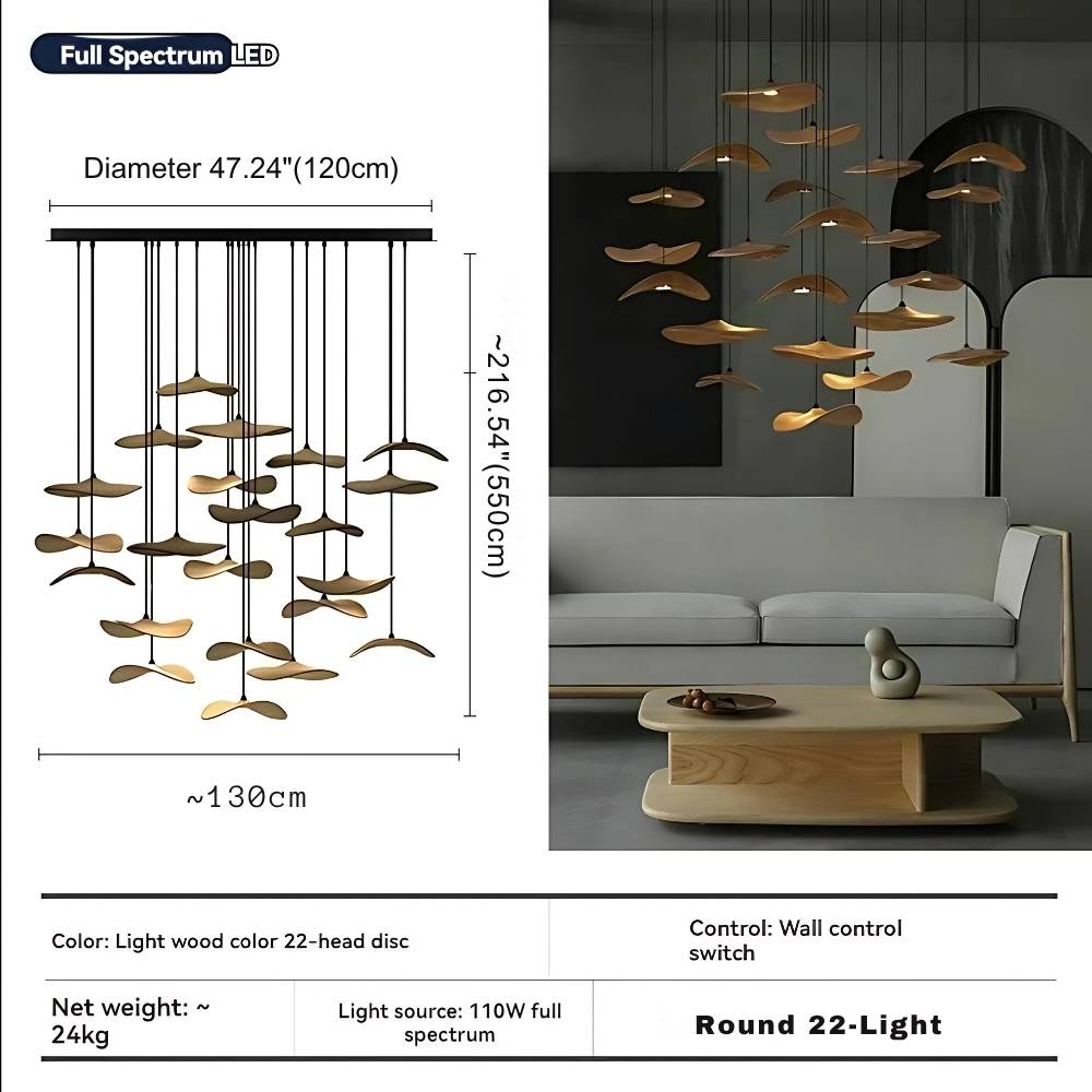Bidi Multi Light Pendant Chandelier - Light WoodLong 7 Lightcasivra