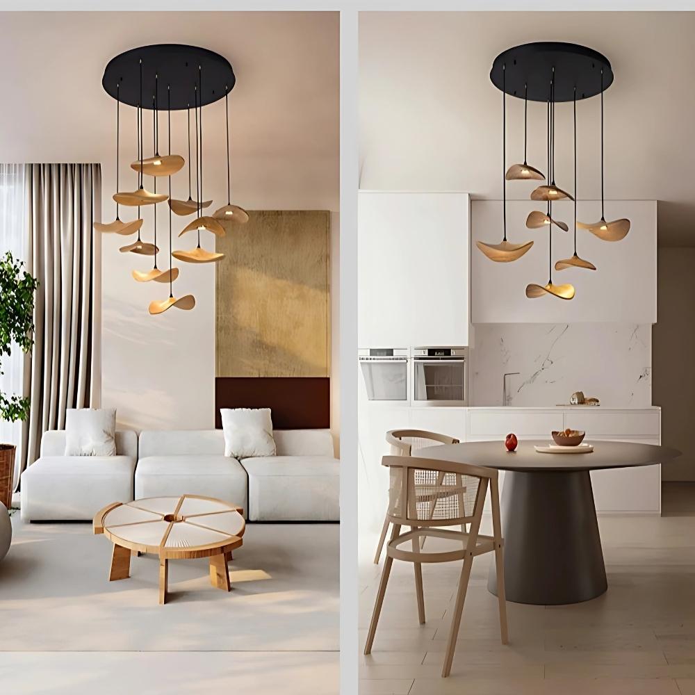 Bidi Multi Light Pendant Chandelier - Light WoodRound 7 Lightcasivra