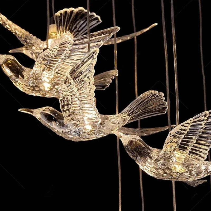 Bird Spiral Long Led Chandelier for Staircase and Foyer - Gold6 LightsCool white 6000Kcasivra