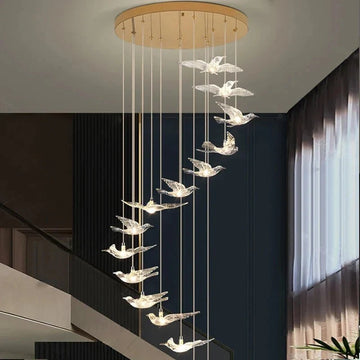 Bird Spiral Long Led Chandelier for Staircase and Foyer - Gold6 LightsCool white 6000Kcasivra