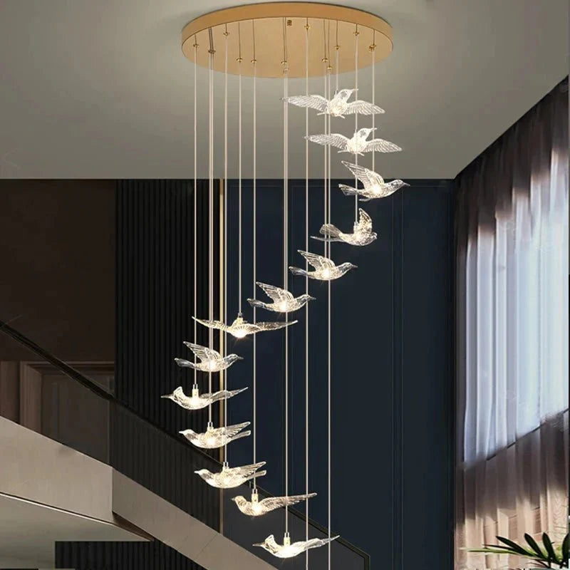 Bird Spiral Long Led Chandelier for Staircase and Foyer - Gold6 LightsCool white 6000Kcasivra