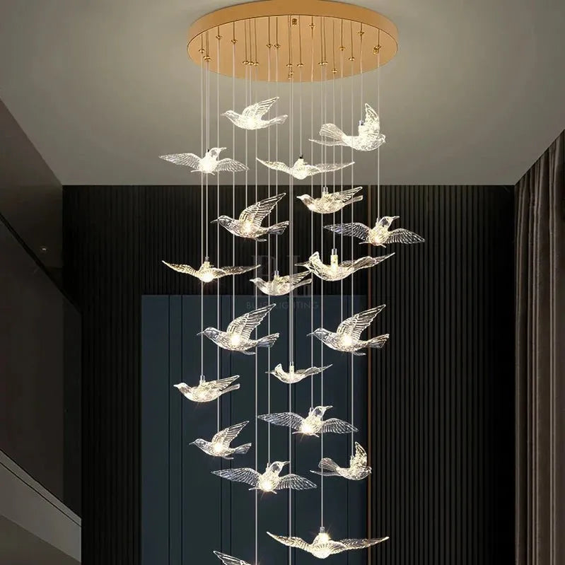 Bird Spiral Long Led Chandelier for Staircase and Foyer - Gold6 LightsCool white 6000Kcasivra