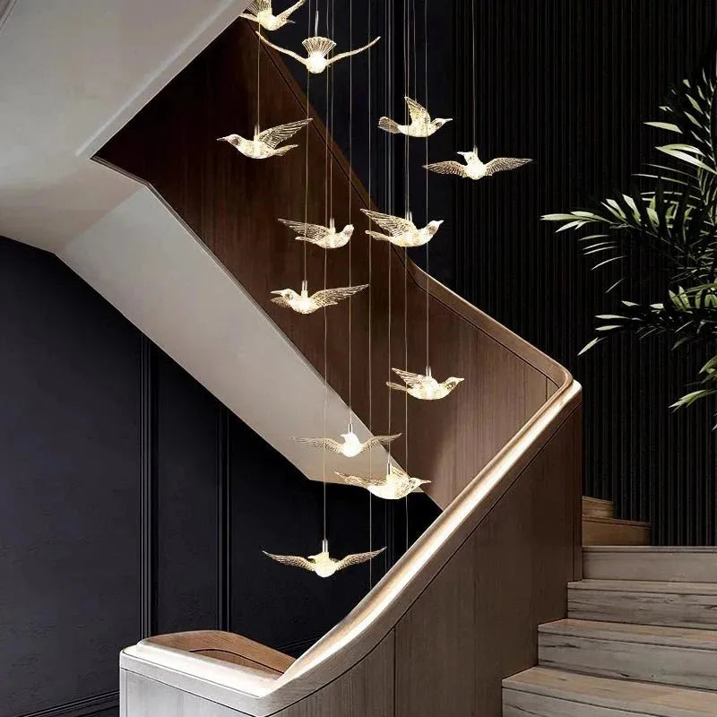 Bird Spiral Long Led Chandelier for Staircase and Foyer - Gold6 LightsCool white 6000Kcasivra