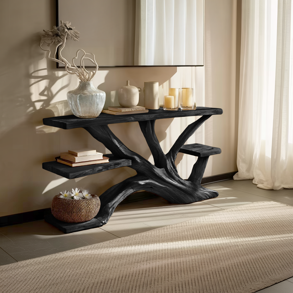 Handcrafted Wooden Live Edge Console Table For Elegant Furniture Decor