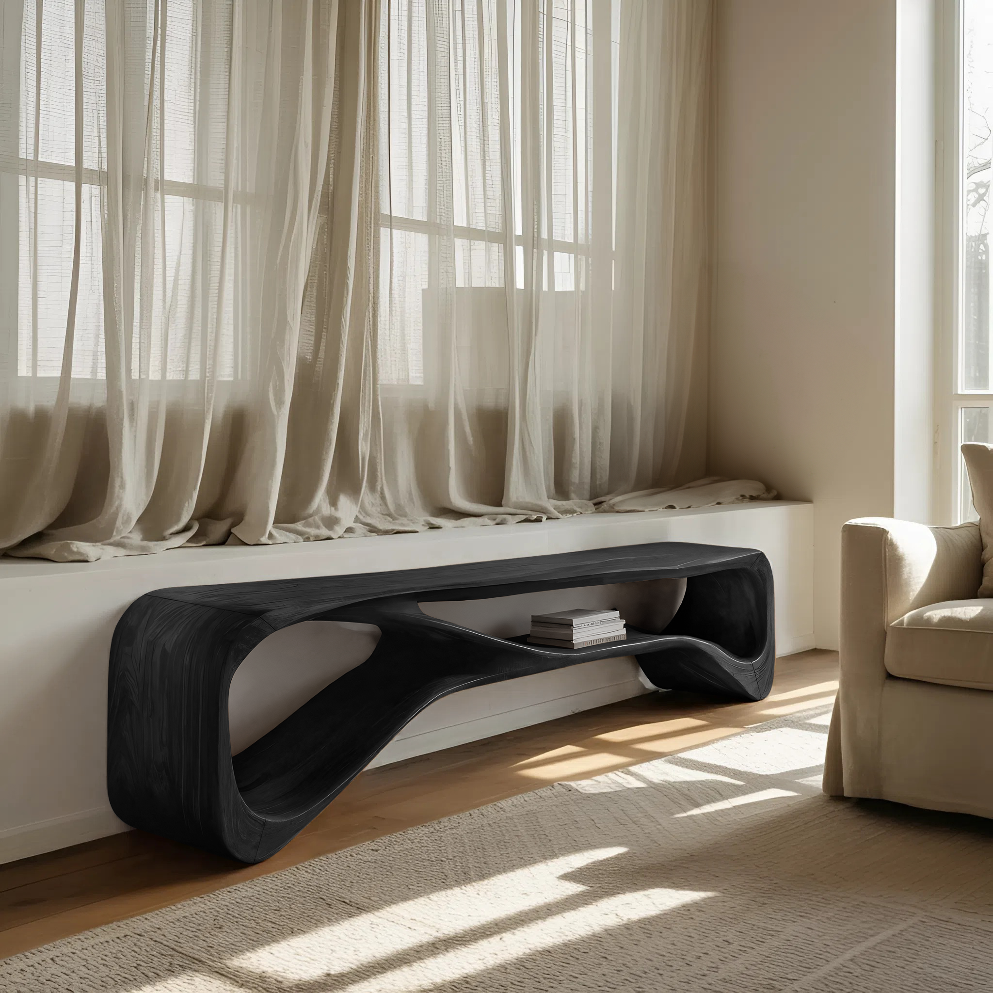 Handcrafted Bench Curved Design For Living Room