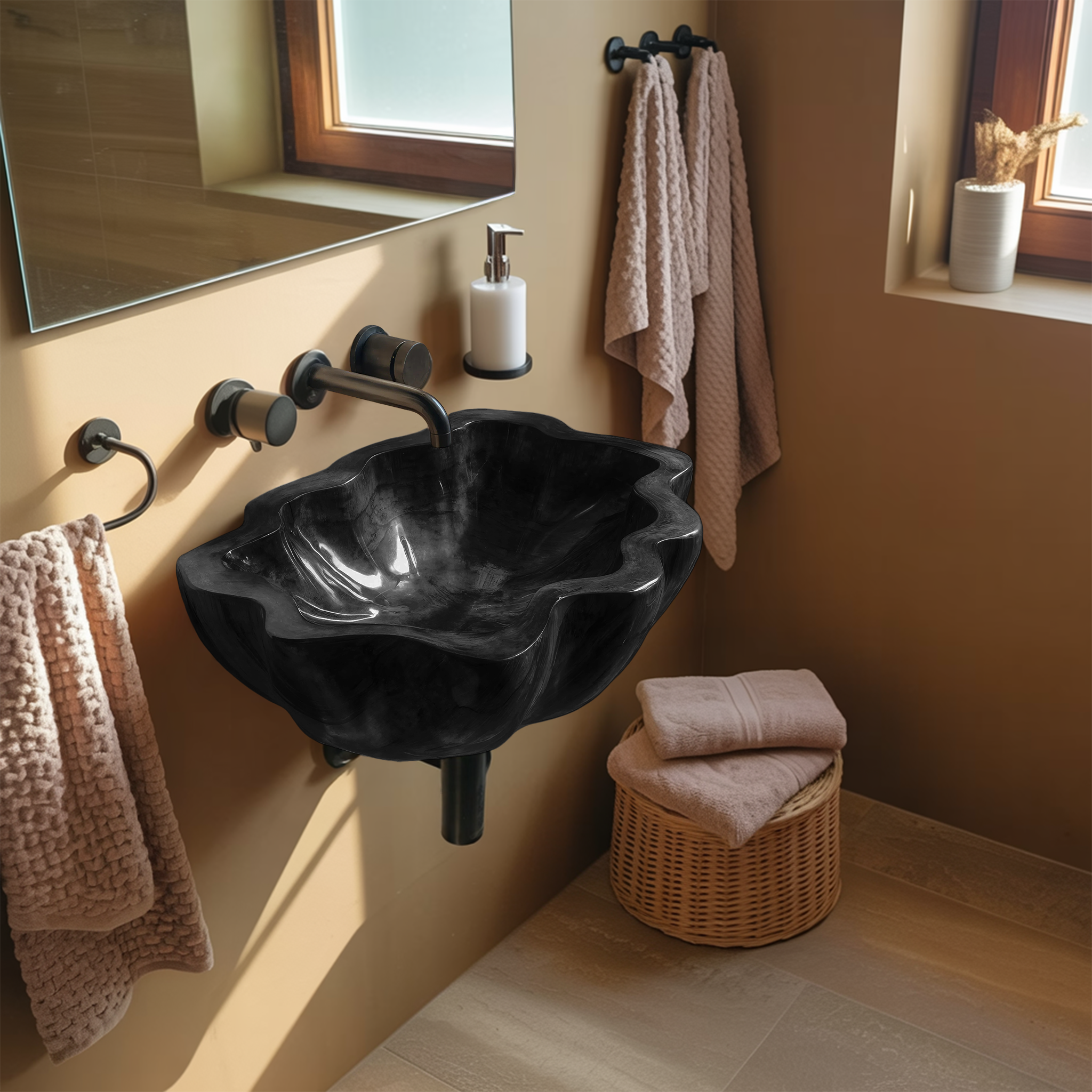 Handcrafted Solid Wood Wash Basin For Artistic Bathroom Interior Decor