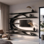 Modern Wall Mounted TV Stand With Bookshelf For Living Room