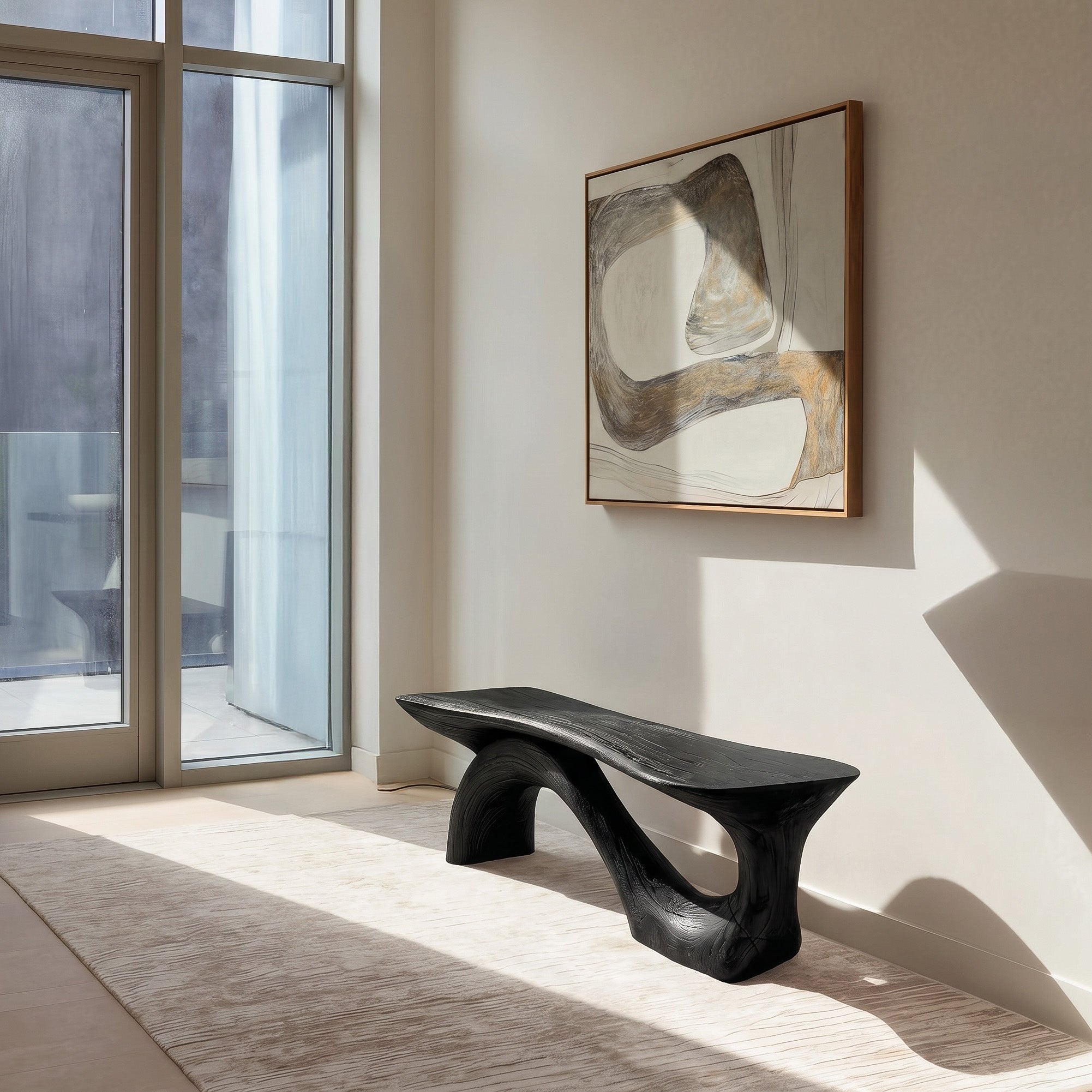 Modern Sculptural Bench With Organic Design For Living Room