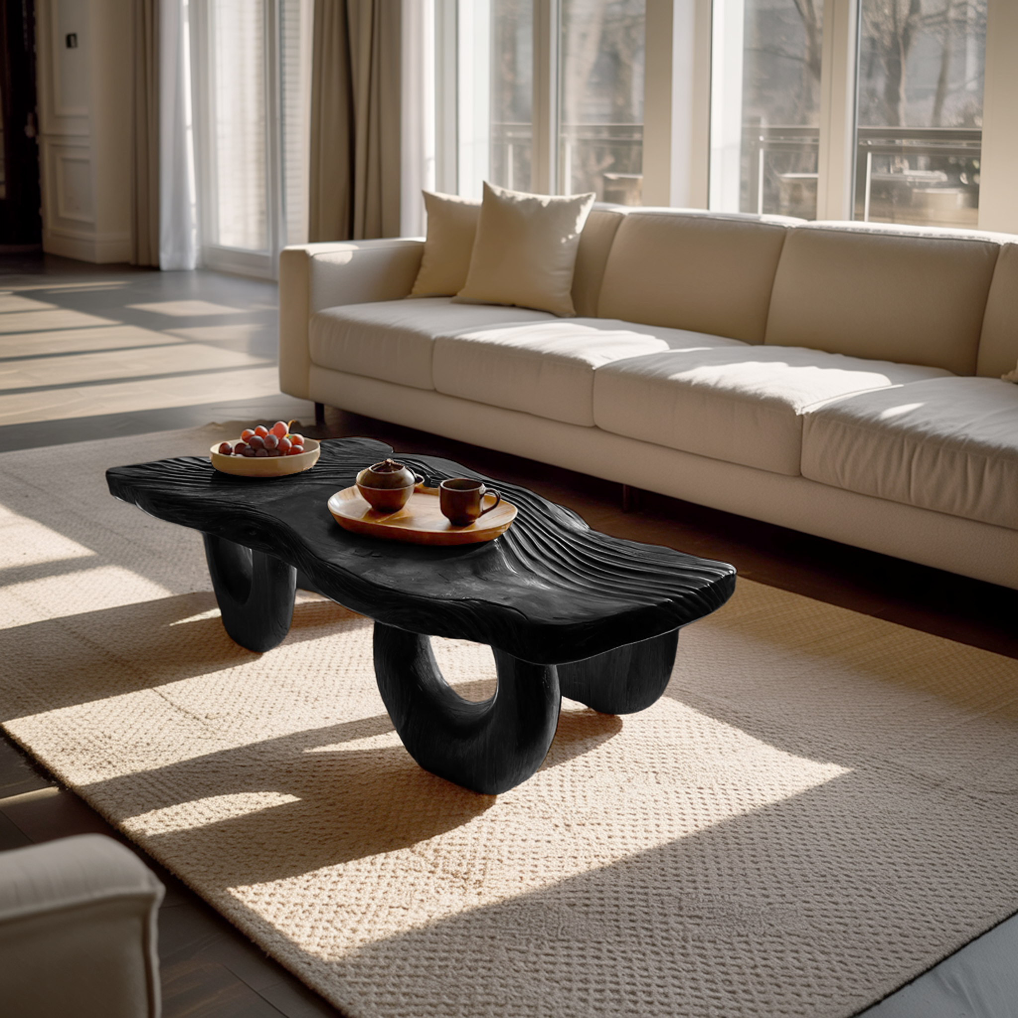 Mid Century Wooden Live Edge Coffee Table For Living Room
