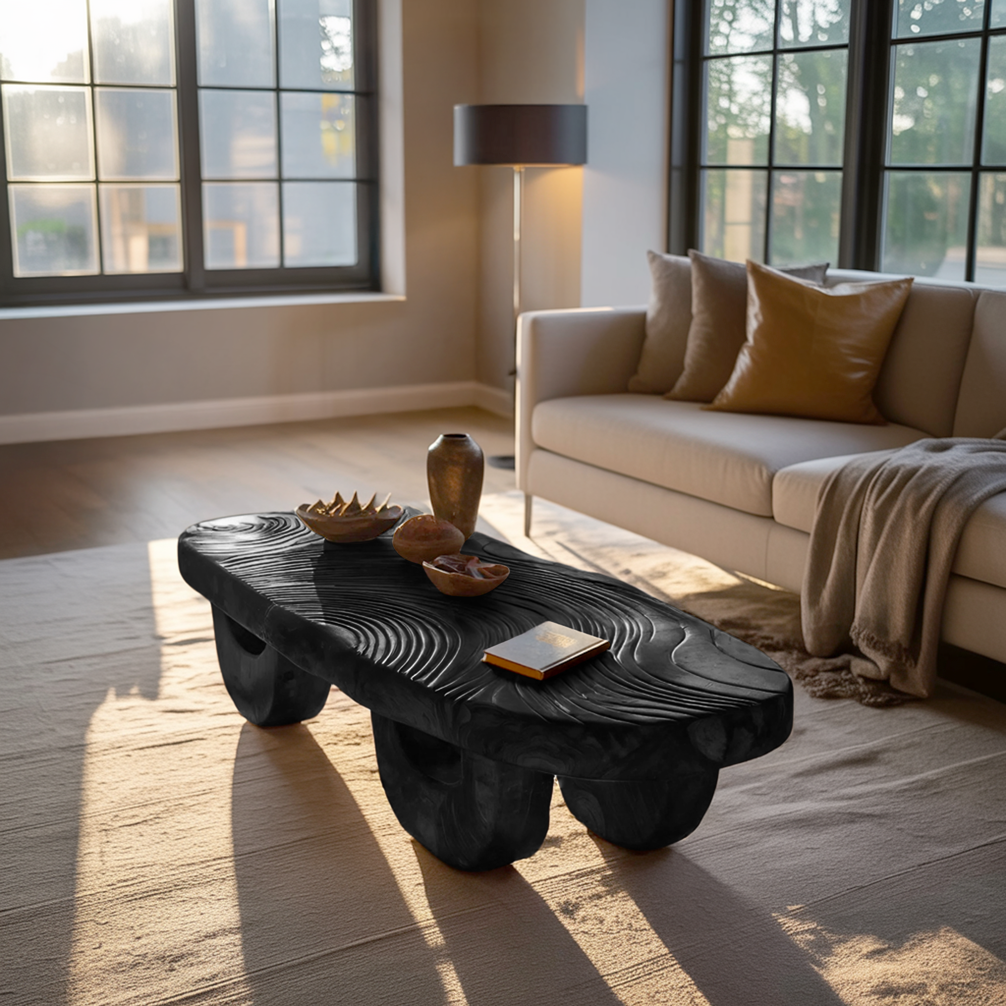 Mid Century Irregular Wooden Coffee Table For Living Room Decor
