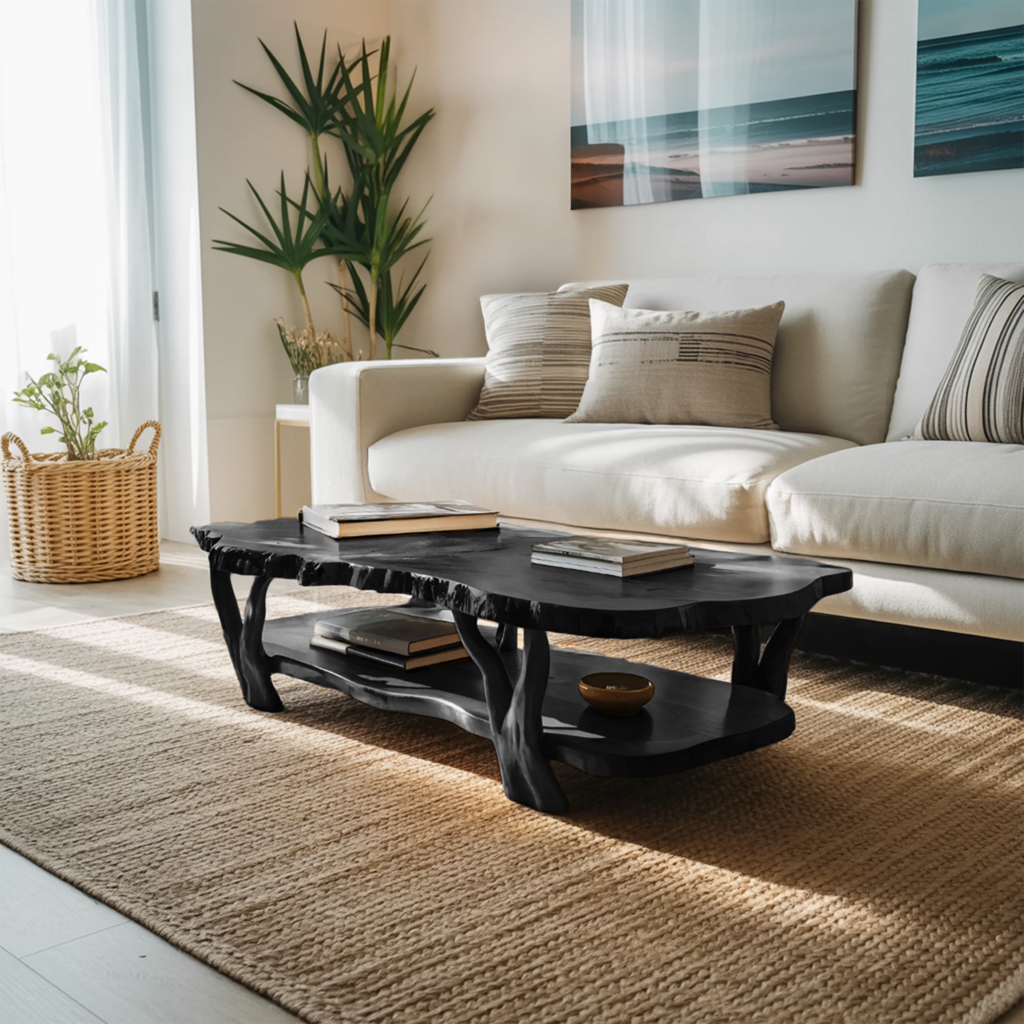 Contemporary Live Edge Coffee Table Two Layered Design For Living