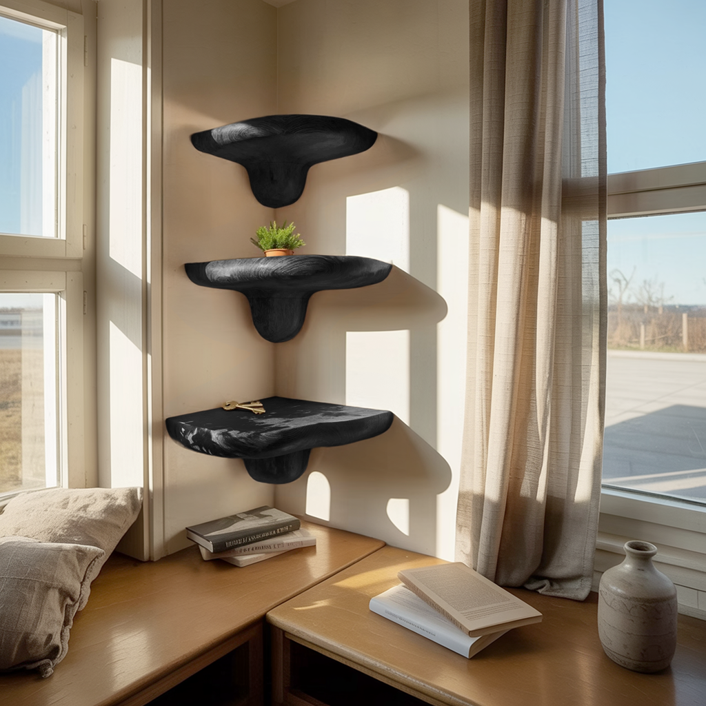 Farmhouse Handcrafted Wooden Mushroom Shelf For Entryway Design