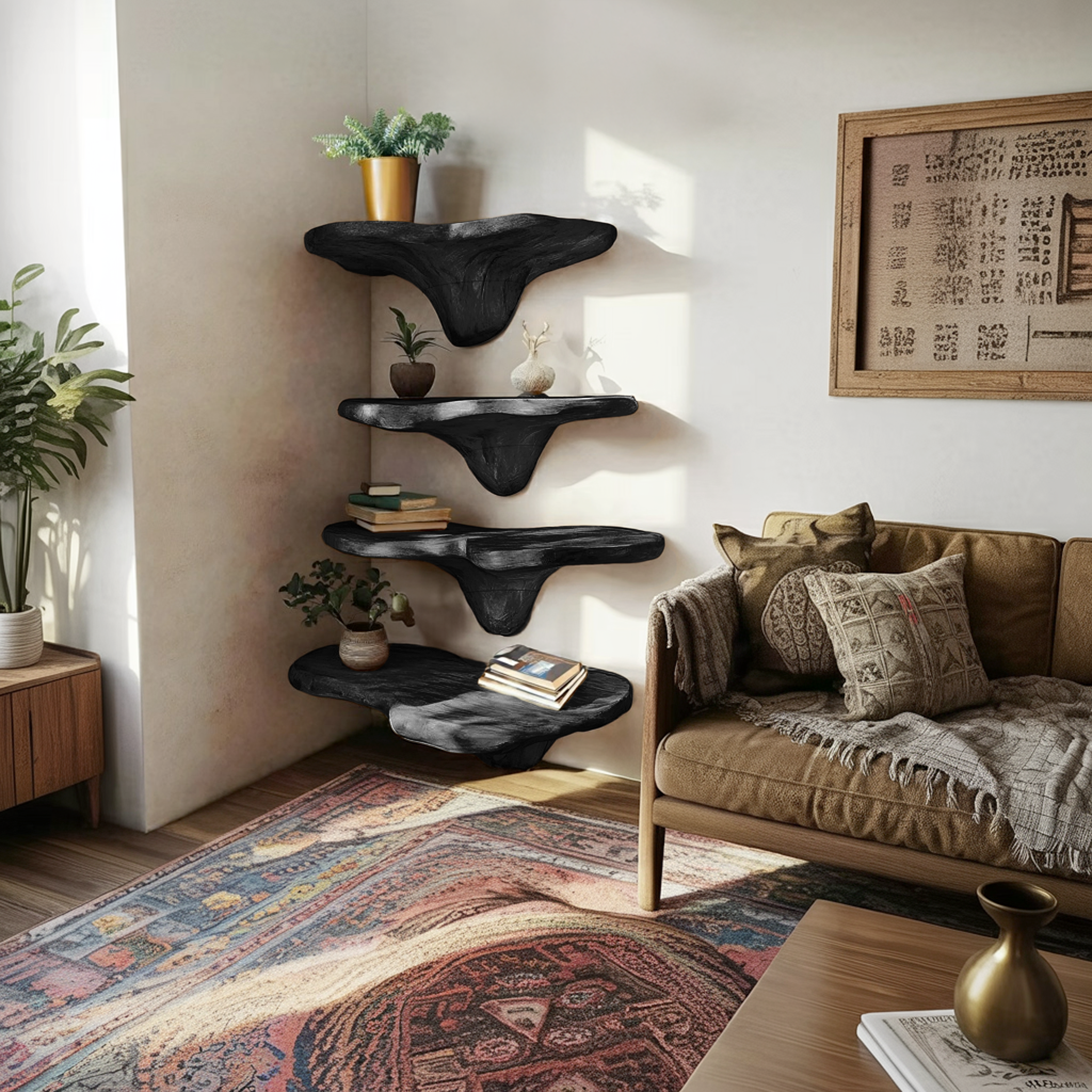 Handcrafted Wooden Live Edge Mushroom Shelf For Unique Home Decor
