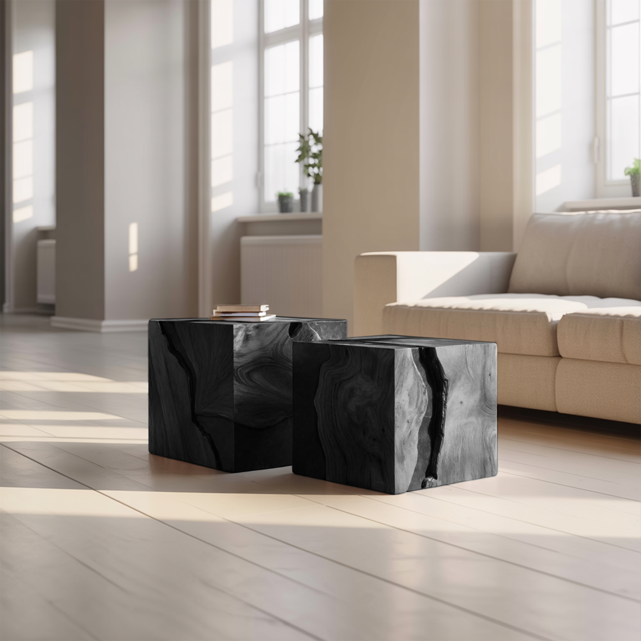 Mid Century Wooden Cube Coffee Table For Living Room Decor