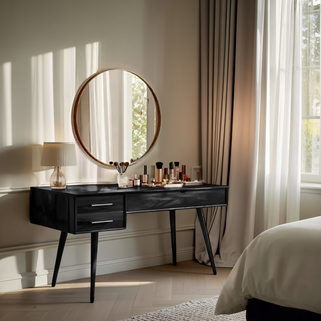 Mid Century Modern Vanity Desk With Drawers For Bedroom