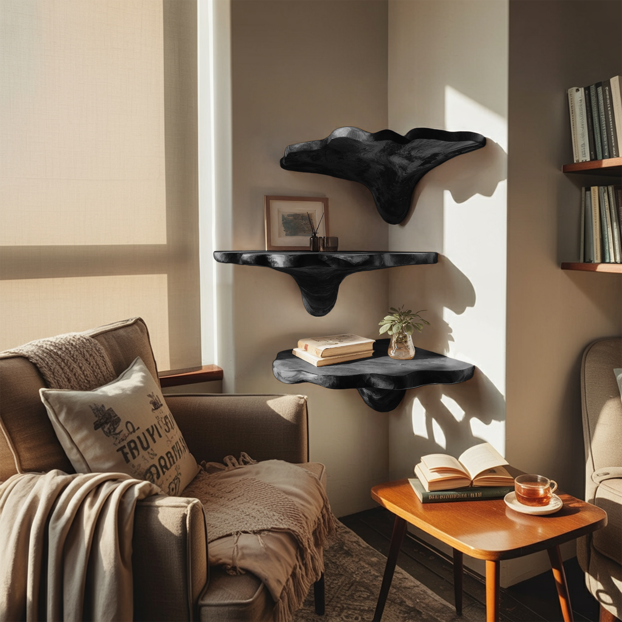 Handcrafted Wooden Live Edge Mushroom Shelf For Entryway Design
