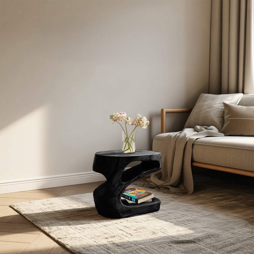Artistic Side Table With Storage Shelf For Living Room