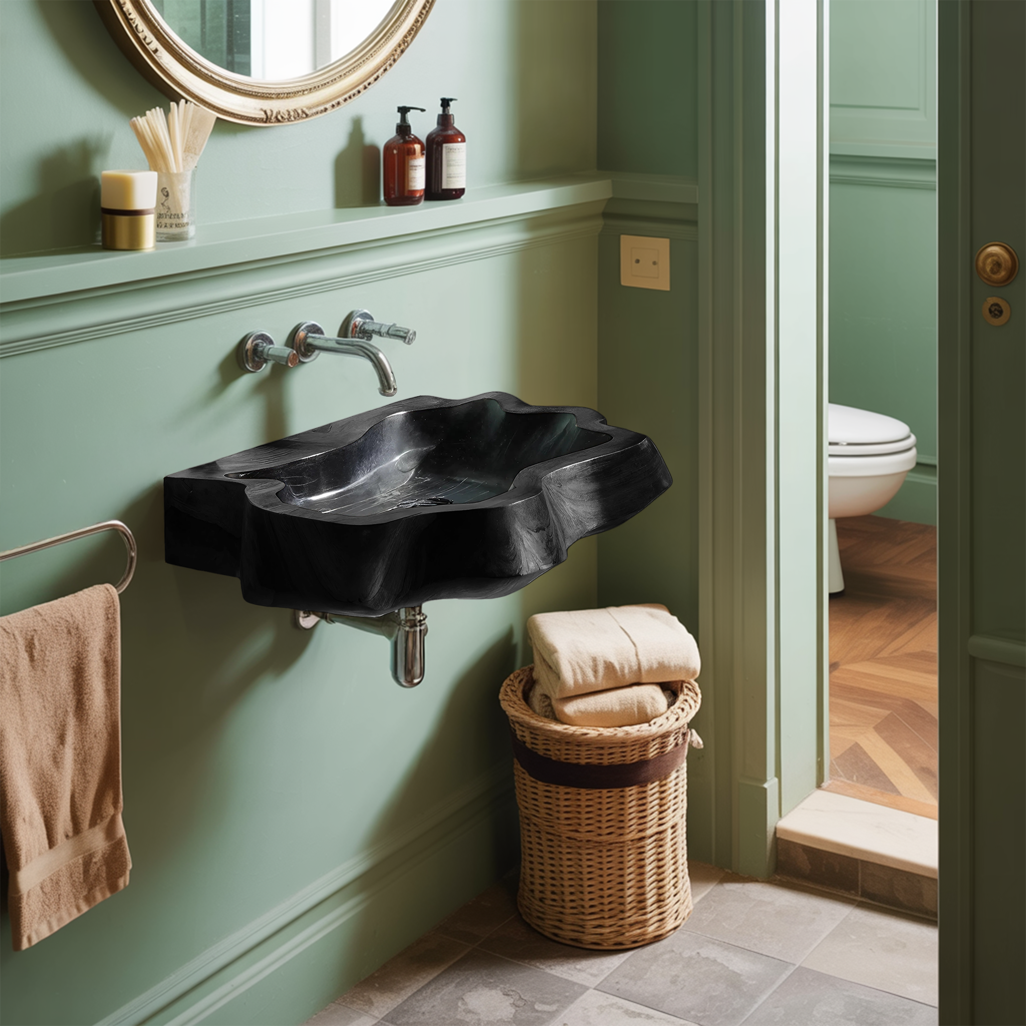 Farmhouse Wall Mounted Wooden Bathroom Sink For Classic Bathroom Design