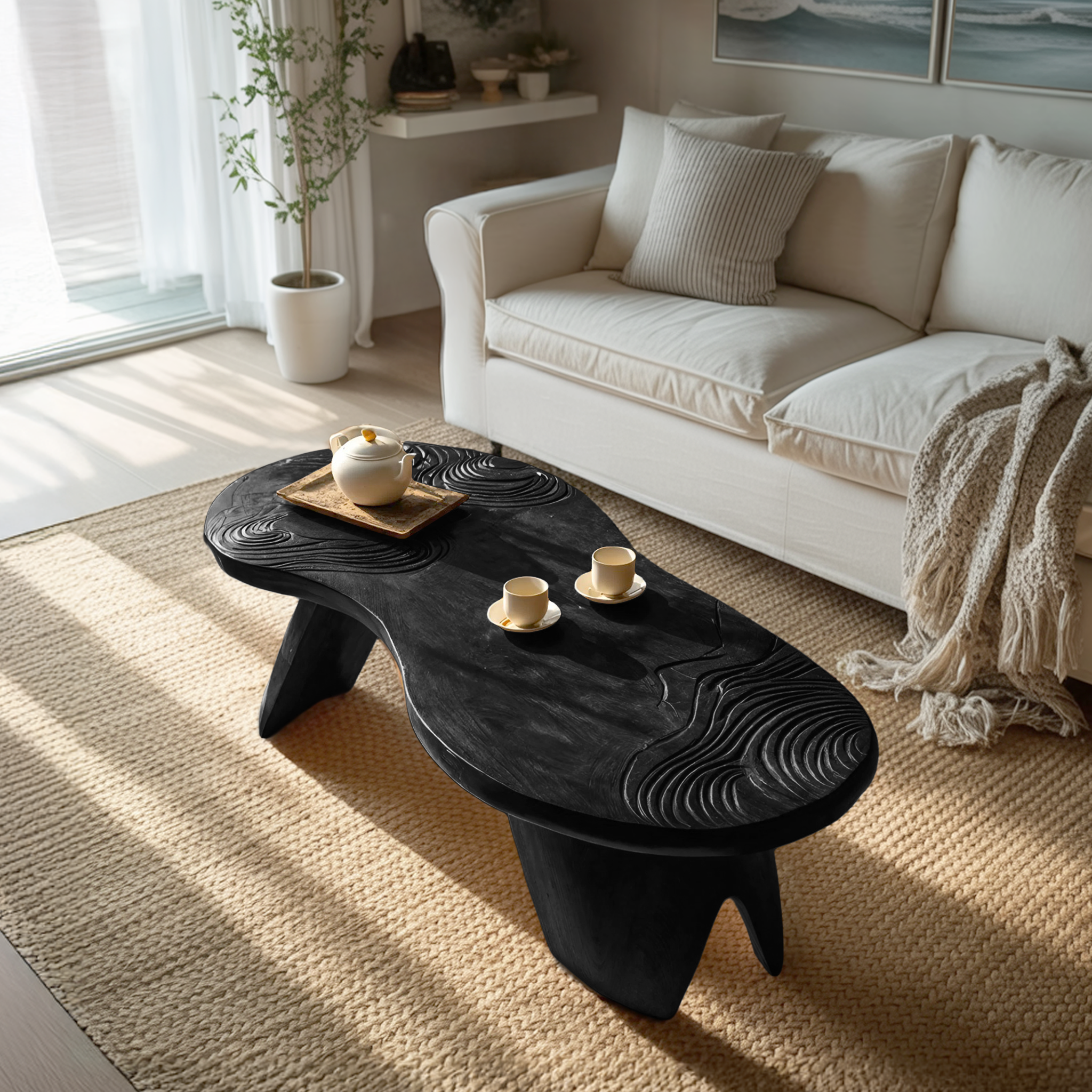Farmhouse Irregular Abstract Coffee Table For Living Room