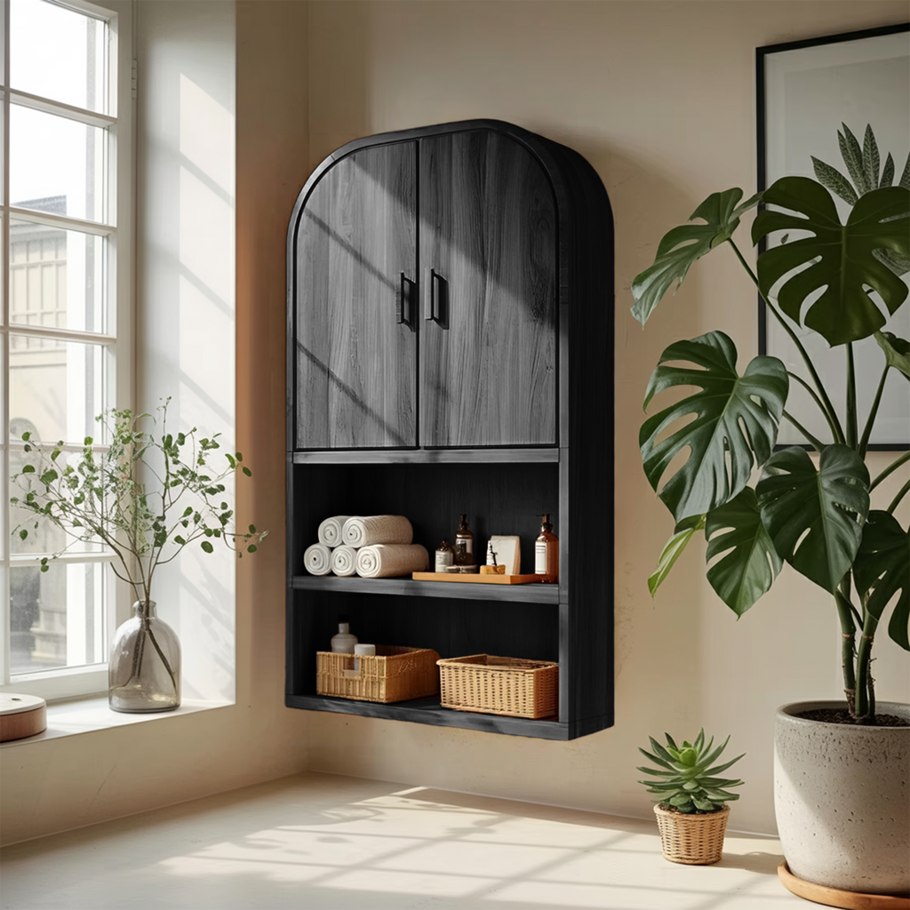 Arched Wall Cabinet With Open Shelves For Bathroom