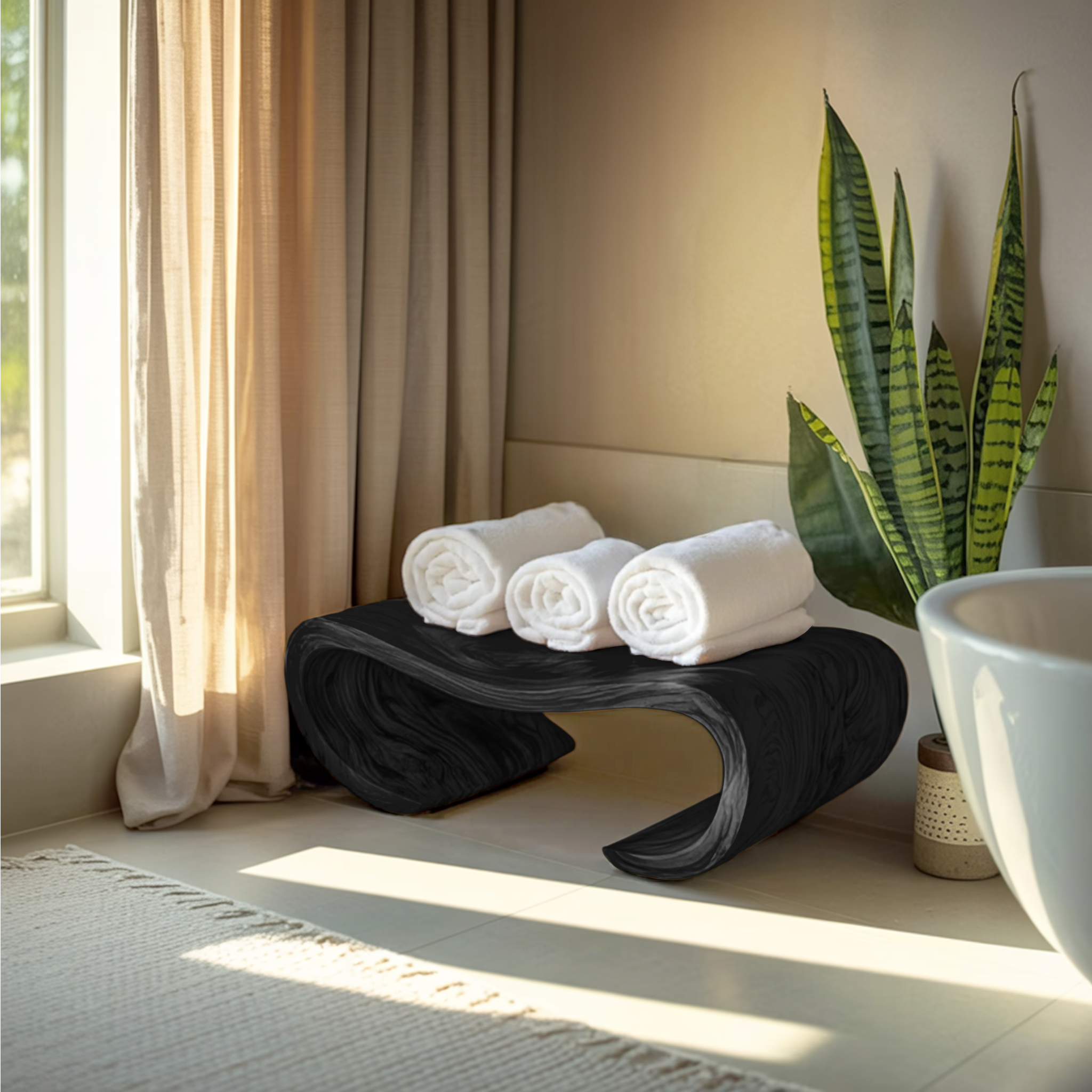 Modern Organic Curved Shower Bench For Spa Or Bathroom