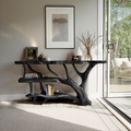 Farmhouse Wooden Live Edge Console Table For Country Living Room Decor