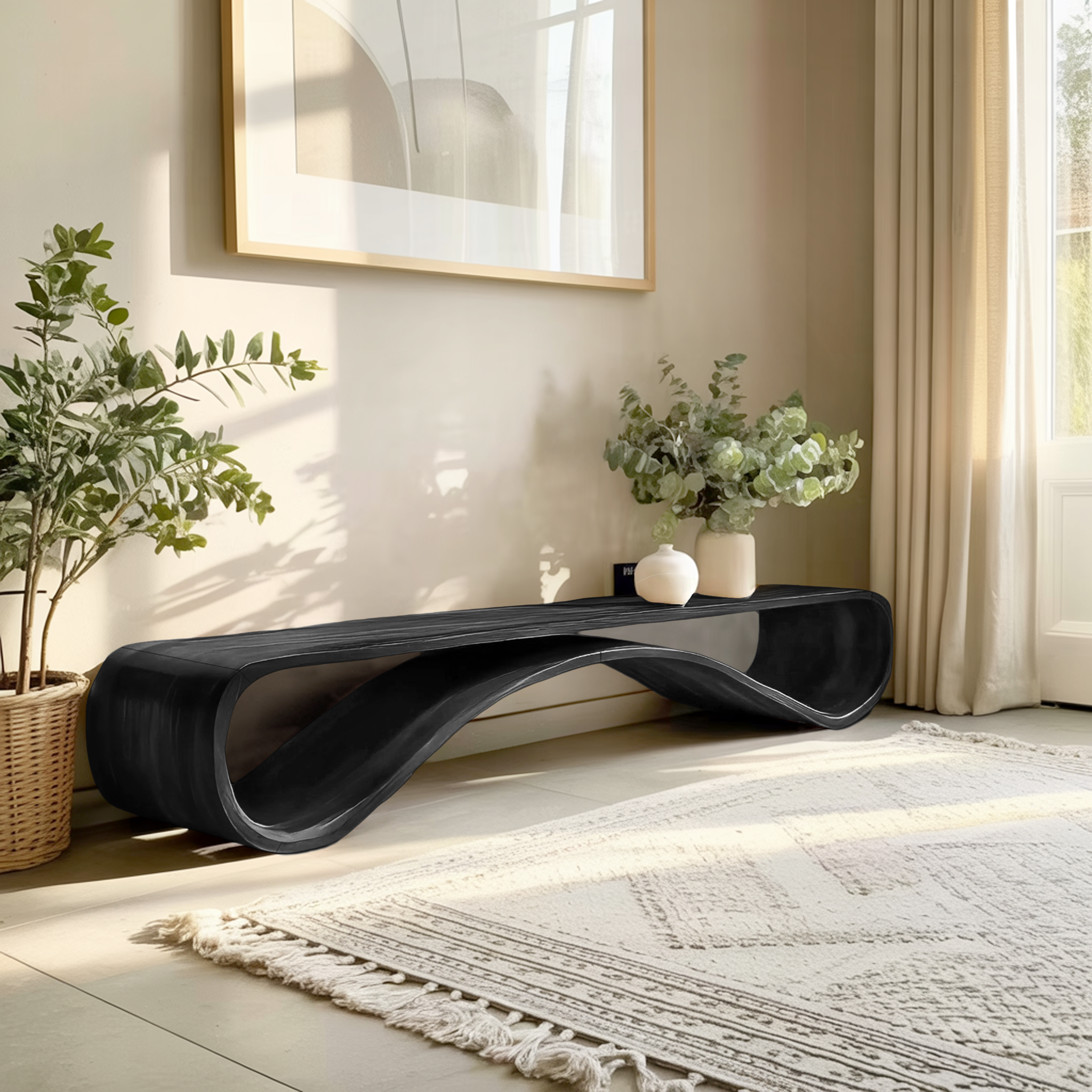 Contemporary Sleek Curved Bench For Entryway Or Home Decor
