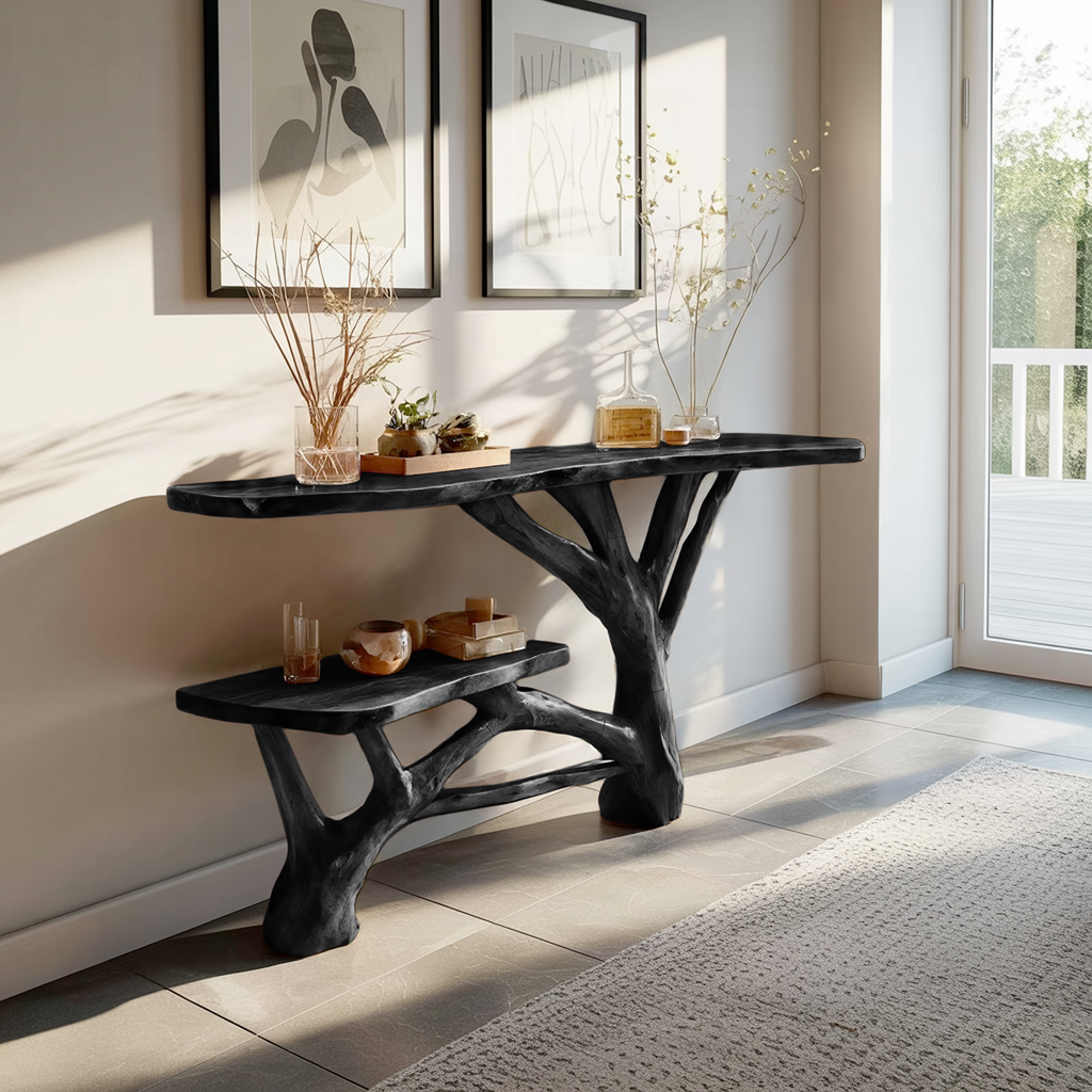 Handcrafted Wooden Live Edge Console Table For Contemporary Furniture Decor