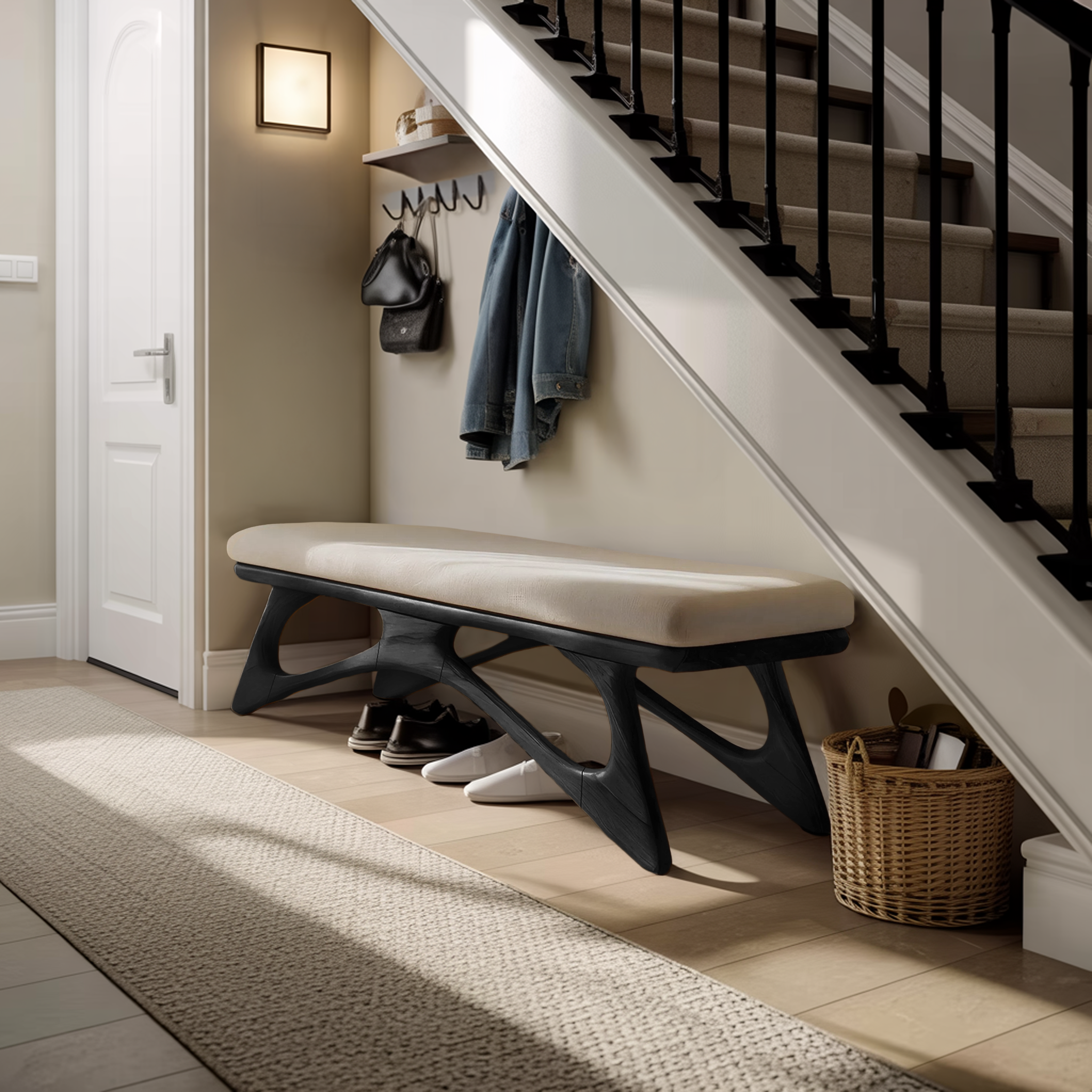 Modern Flowing Wood Bench For Furniture Accent