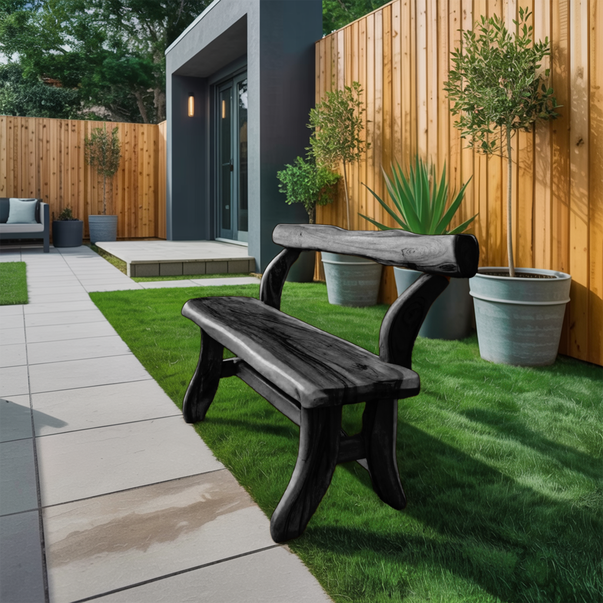 Rustic Garden Bench With Curved Seat For Patio Pathway And Front Porch