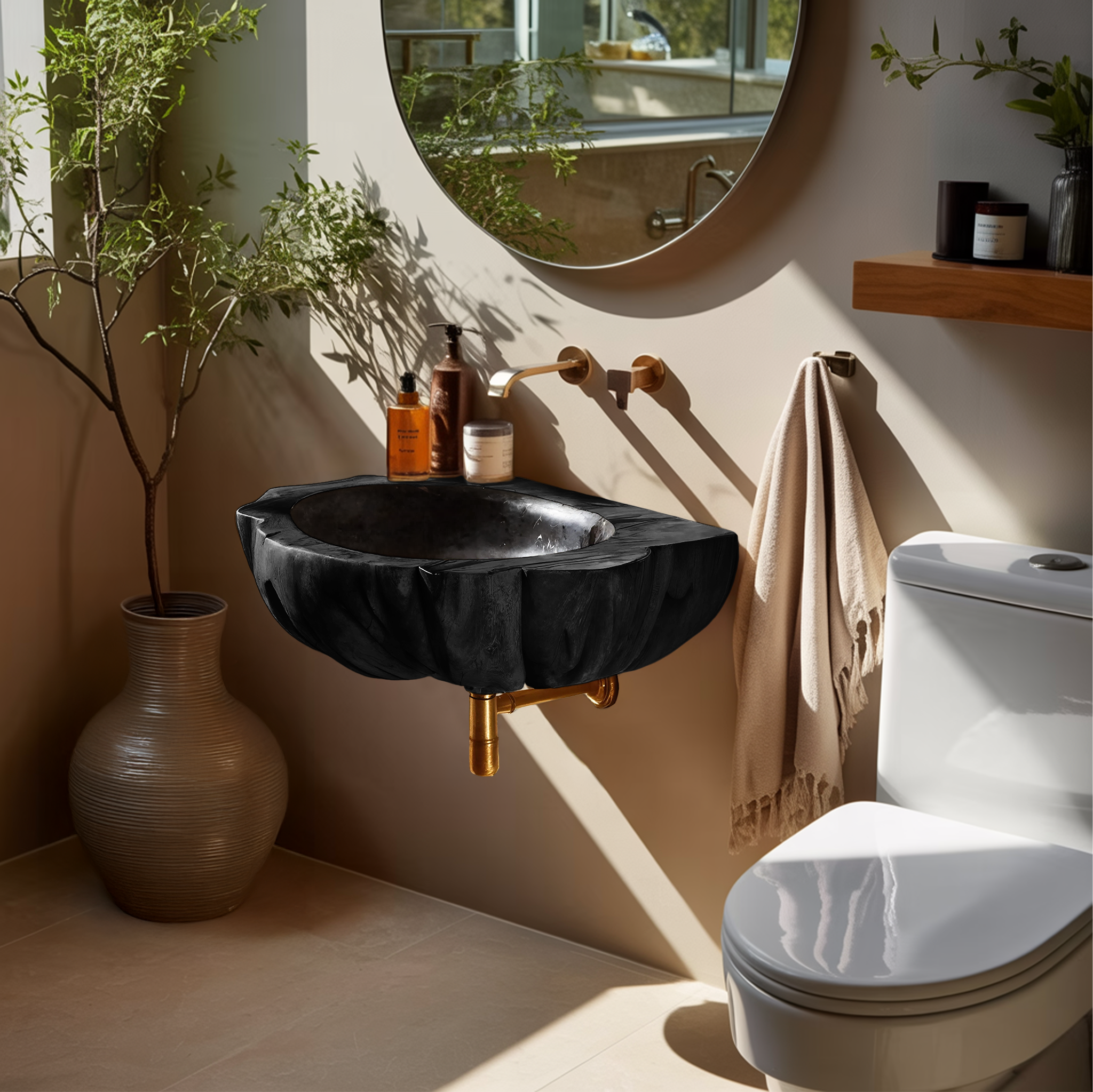 Handcrafted Solid Wood Vanity Sink For Luxury Bathroom Furniture Decor