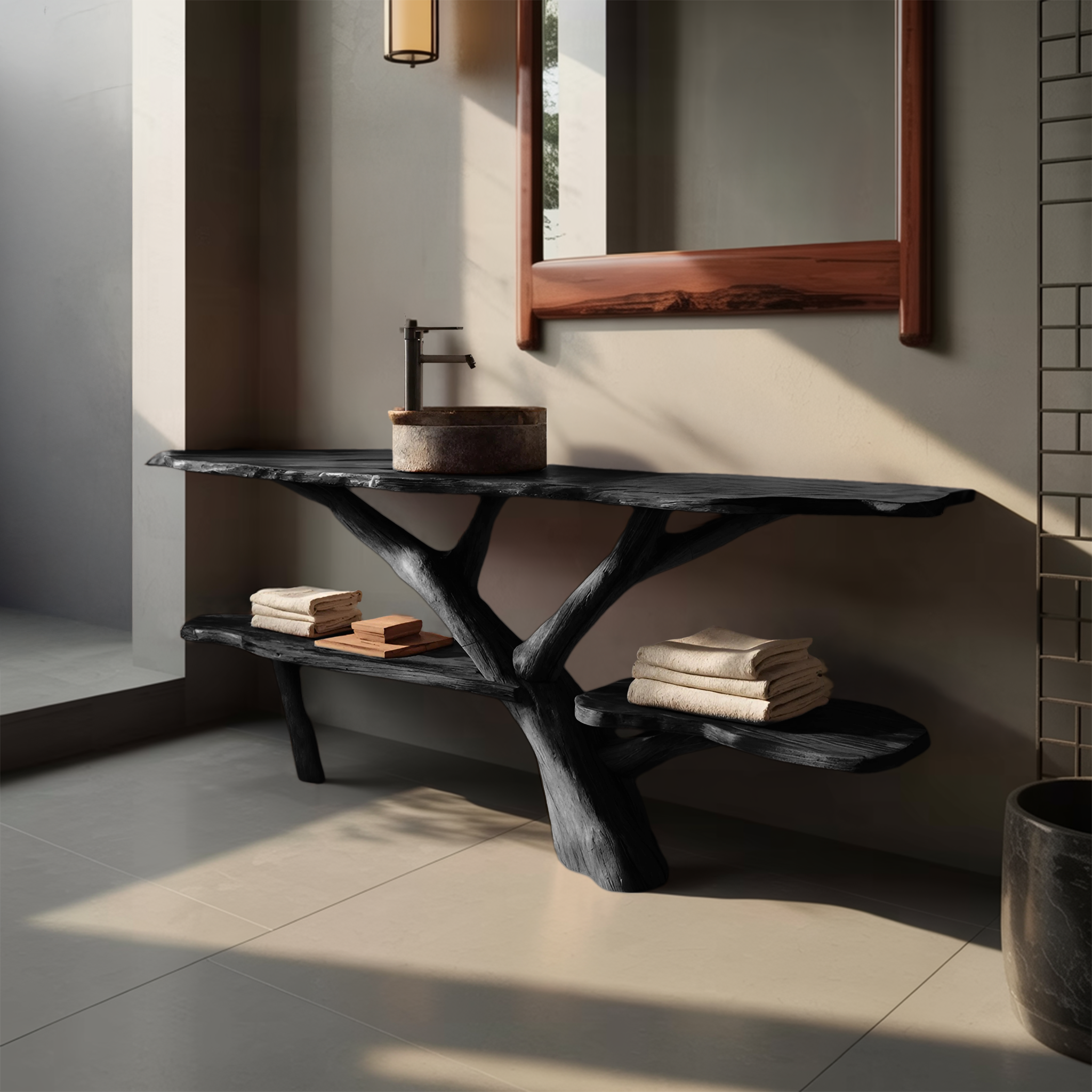 Modern Wooden Live Edge Bathroom Vanity For Minimalist Bathroom Design