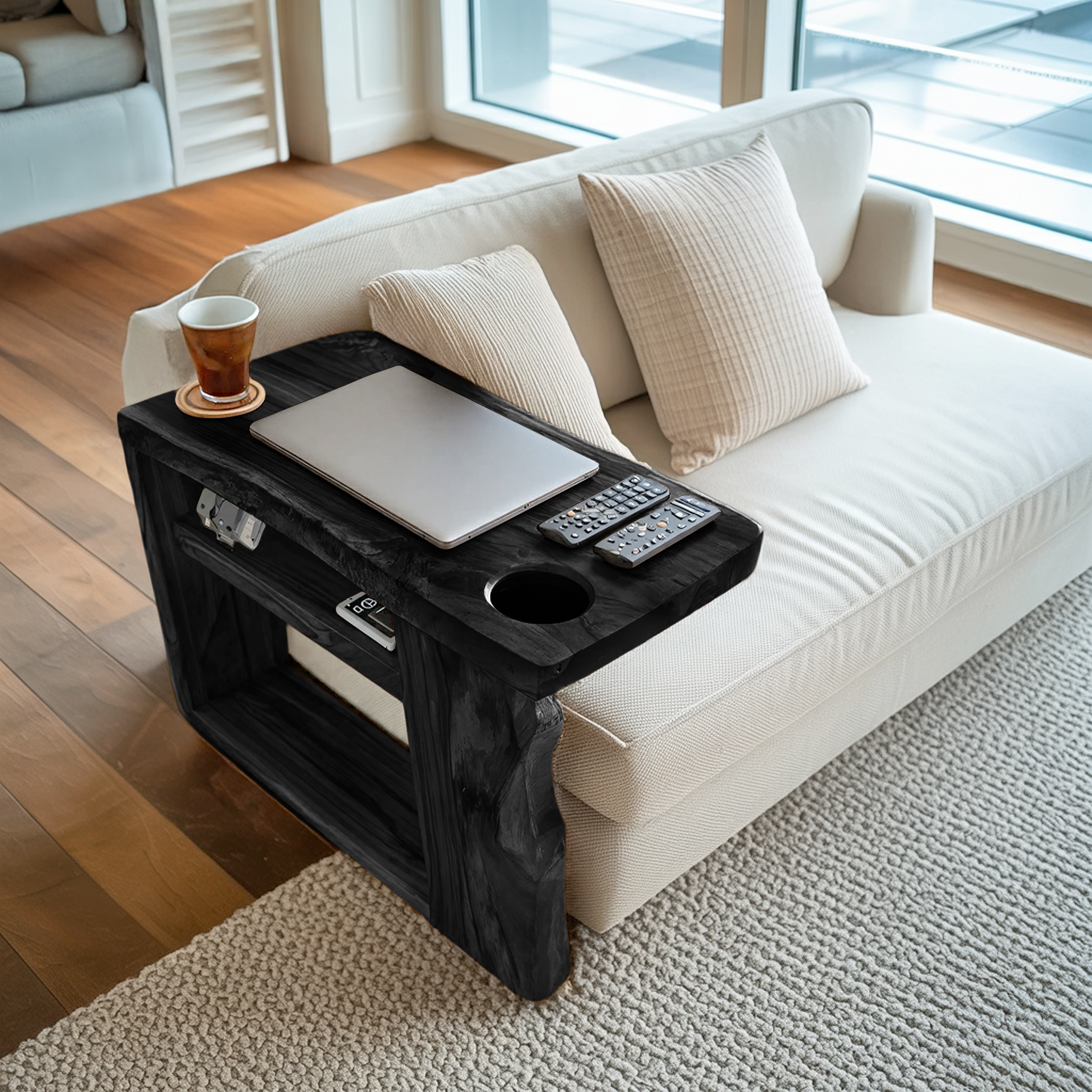 Rustic Handcrafted Wooden Armrest For Sofa Decor