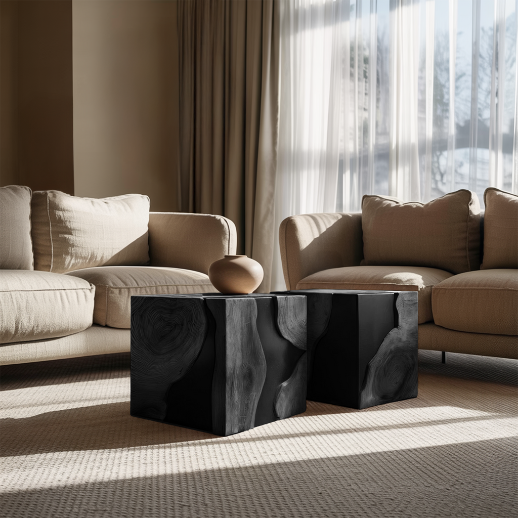 Mid Century Solid Wood Cube Coffee Table For Home Decor