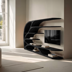 Modern Sculptural Wavy Carved Media Console For Living Room